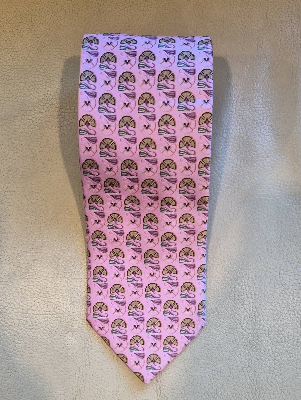 Ermenegildo Zegna Made In Italy Pink Silk Tie with Multicolor Fan Motif